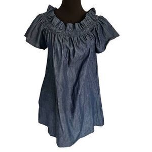 Stella Sky Blue Cotton On or Off Shoulder Cotton Short Sleeve Smock Dress Size S